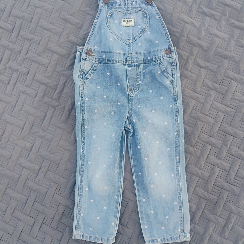 OshKosh B'gosh Denim Overalls With Heart Pattern 3T
